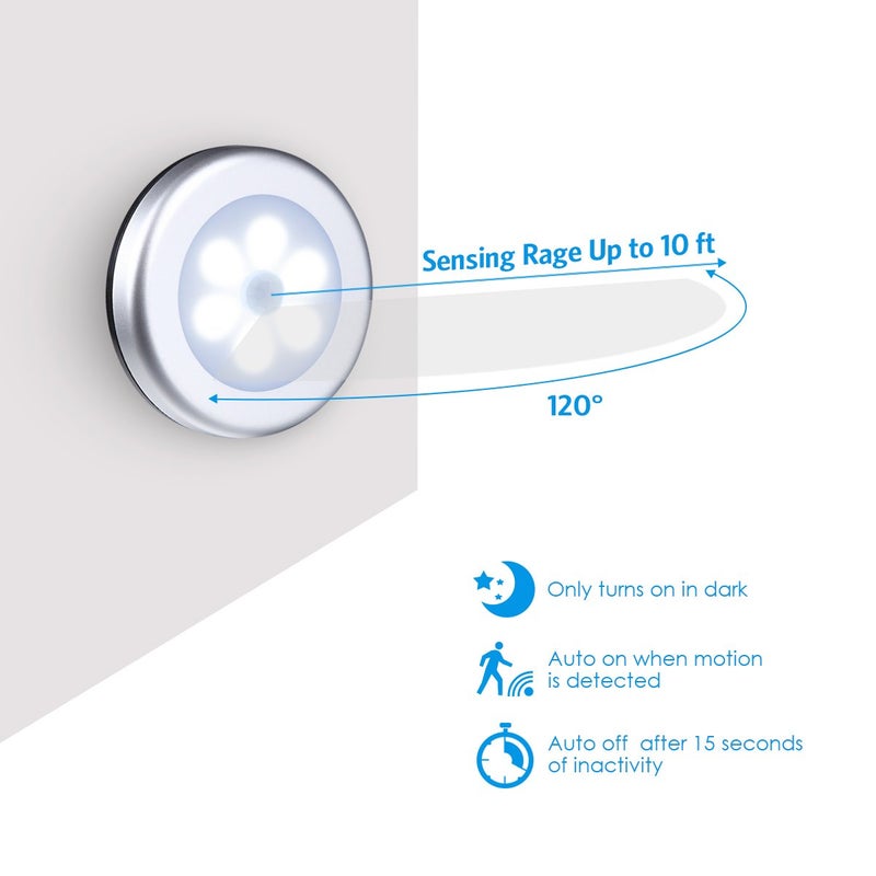AMIR Upgraded 3.15â€ Motion Sensor Light, 3 Pack Stick on Cordless Battery-Powered LED Night Light, Closet Lights, Stair Lights, Safe Lights for Hallway, Bathroom, Bedroom, Kitchen (Silver - White) - Image 4